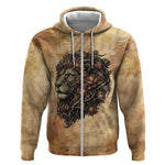 Nefertem Ancient Egyptian Zip Hoodie Lion Head Lotus Flowers Incense Smoke Ancient