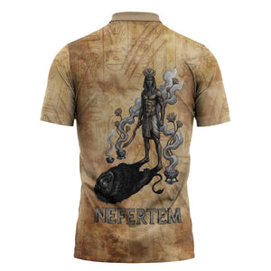 Nefertem Ancient Egyptian Zipper Polo Shirt Lion Head Lotus Flowers Incense Smoke Ancient