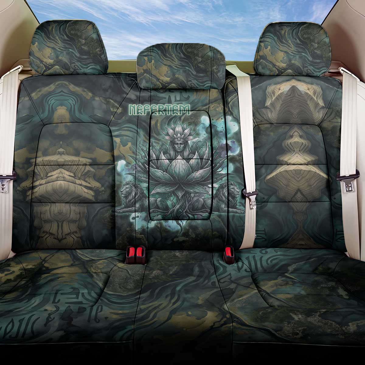 Nefertem Back Car Seat Cover Primordial Bloom Lotus Mystical Lion Cosmic Egyptian