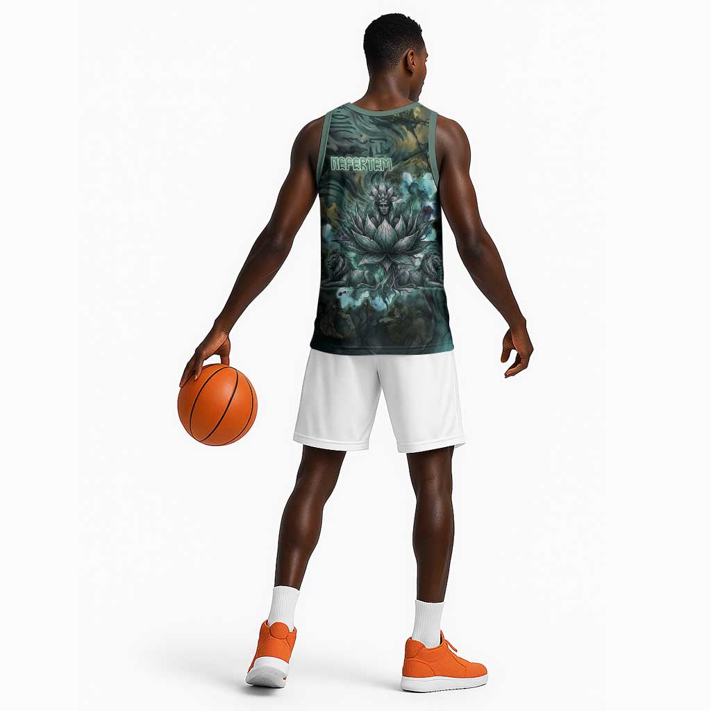 Nefertem Basketball Jersey Primordial Bloom Lotus Mystical Lion Cosmic Egyptian