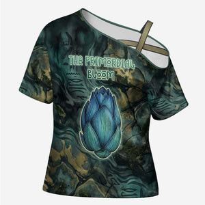 Nefertem Cross Shoulder Shirt Primordial Bloom Lotus Mystical Lion Cosmic Egyptian