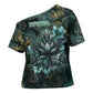 Nefertem Cross Shoulder Shirt Primordial Bloom Lotus Mystical Lion Cosmic Egyptian