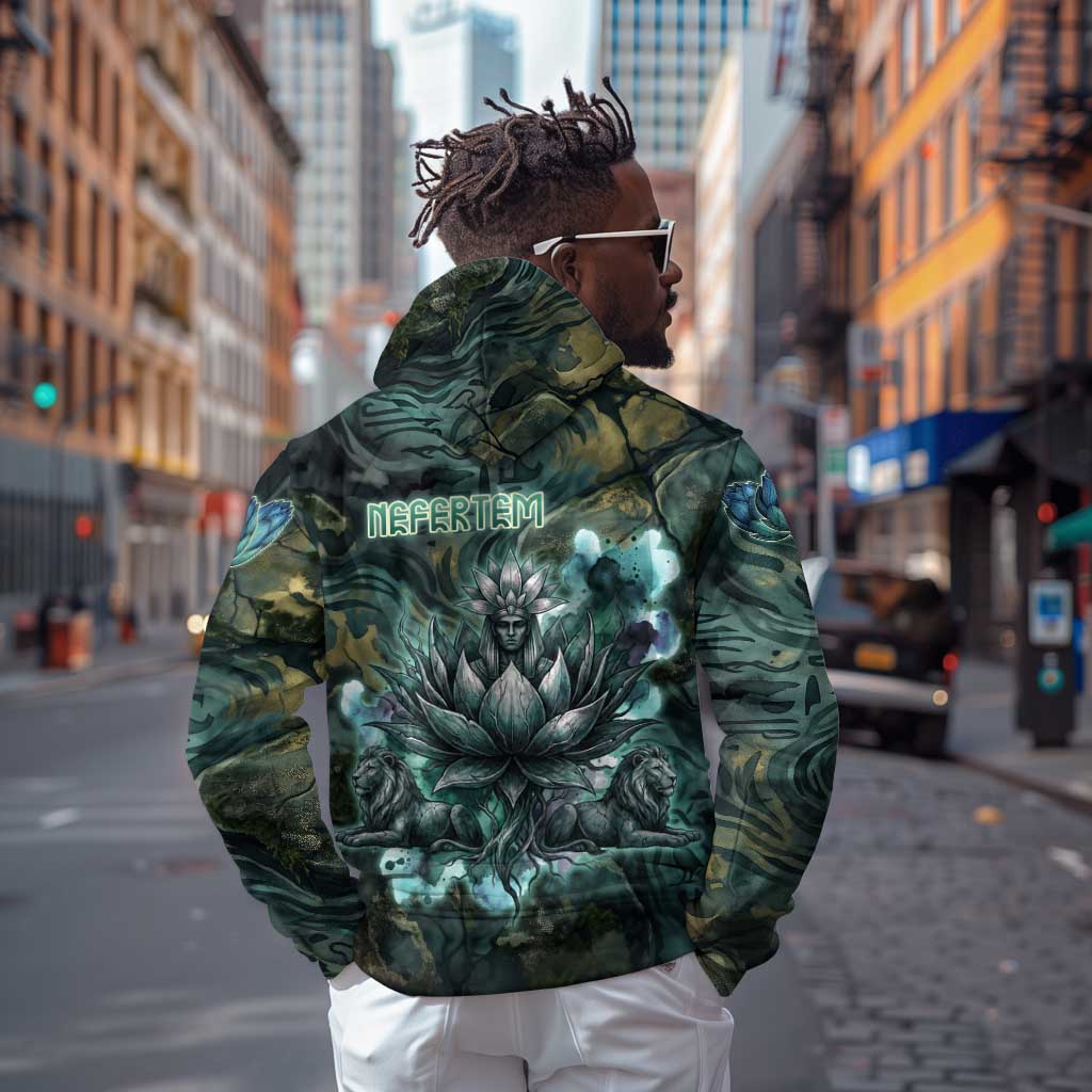 Nefertem Hoodie Primordial Bloom Lotus Mystical Lion Cosmic Egyptian