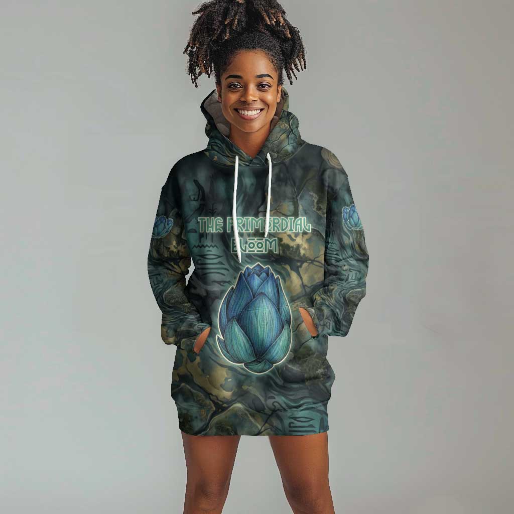 Nefertem Hoodie Dress Primordial Bloom Lotus Mystical Lion Cosmic Egyptian