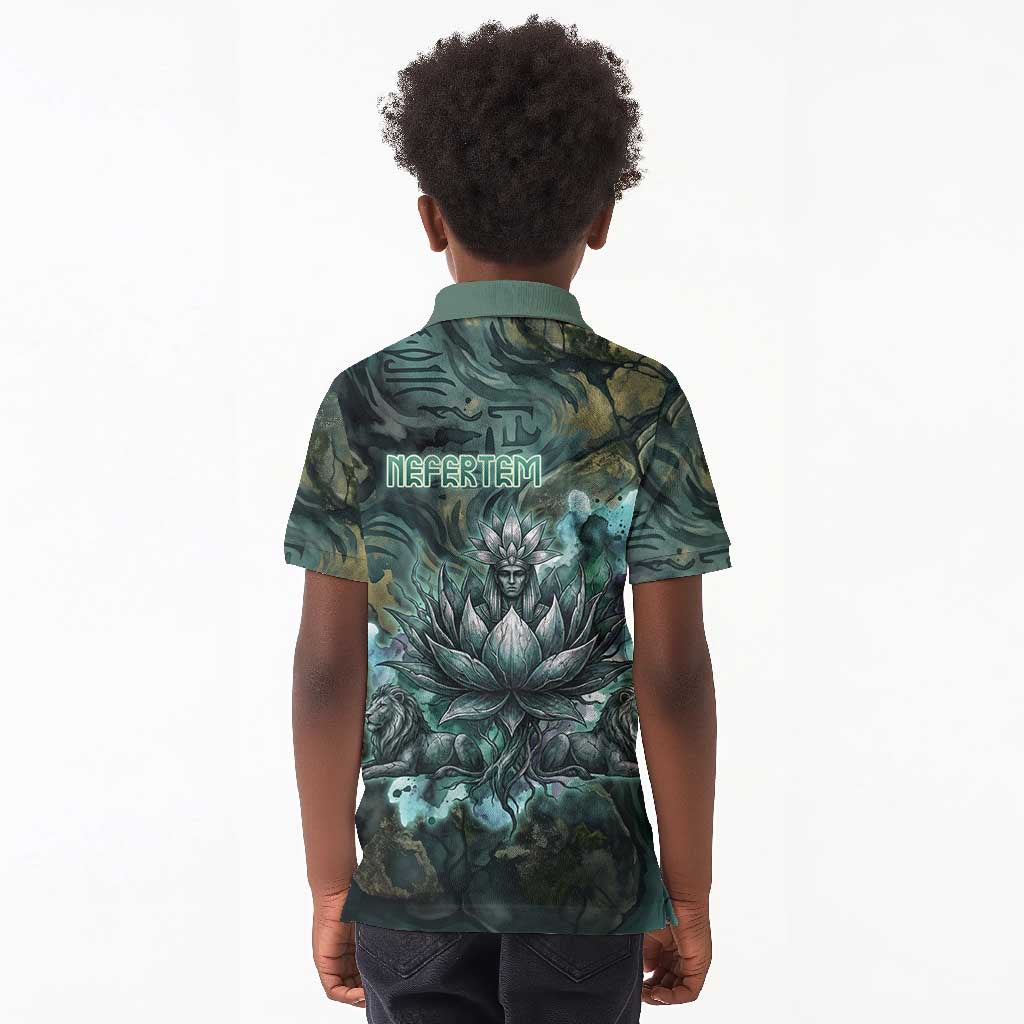 Nefertem Kid Polo Shirt Primordial Bloom Lotus Mystical Lion Cosmic Egyptian