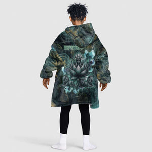 Nefertem Kid Wearable Blanket Hoodie Primordial Bloom Lotus Mystical Lion Cosmic Egyptian