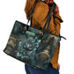 Nefertem Leather Tote Bag Primordial Bloom Lotus Mystical Lion Cosmic Egyptian