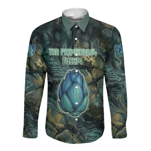 Nefertem Long Sleeve Button Shirt Primordial Bloom Lotus Mystical Lion Cosmic Egyptian
