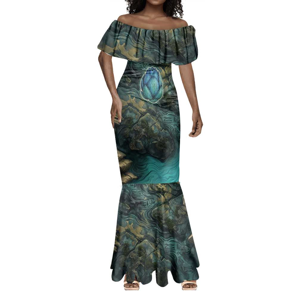 Nefertem Mermaid Dress Primordial Bloom Lotus Mystical Lion Cosmic Egyptian