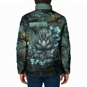 Nefertem Padded Jacket Primordial Bloom Lotus Mystical Lion Cosmic Egyptian