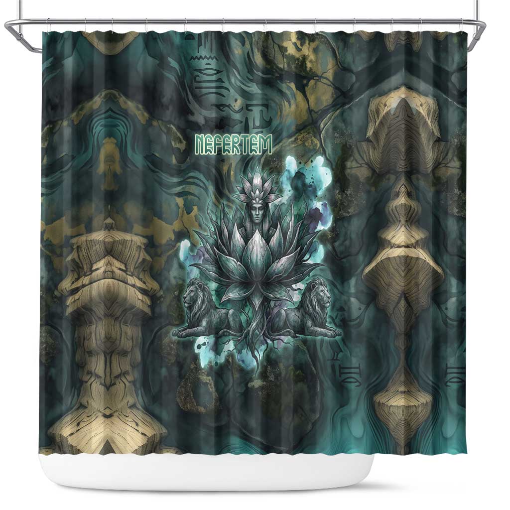 Nefertem Shower Curtain Primordial Bloom Lotus Mystical Lion Cosmic Egyptian