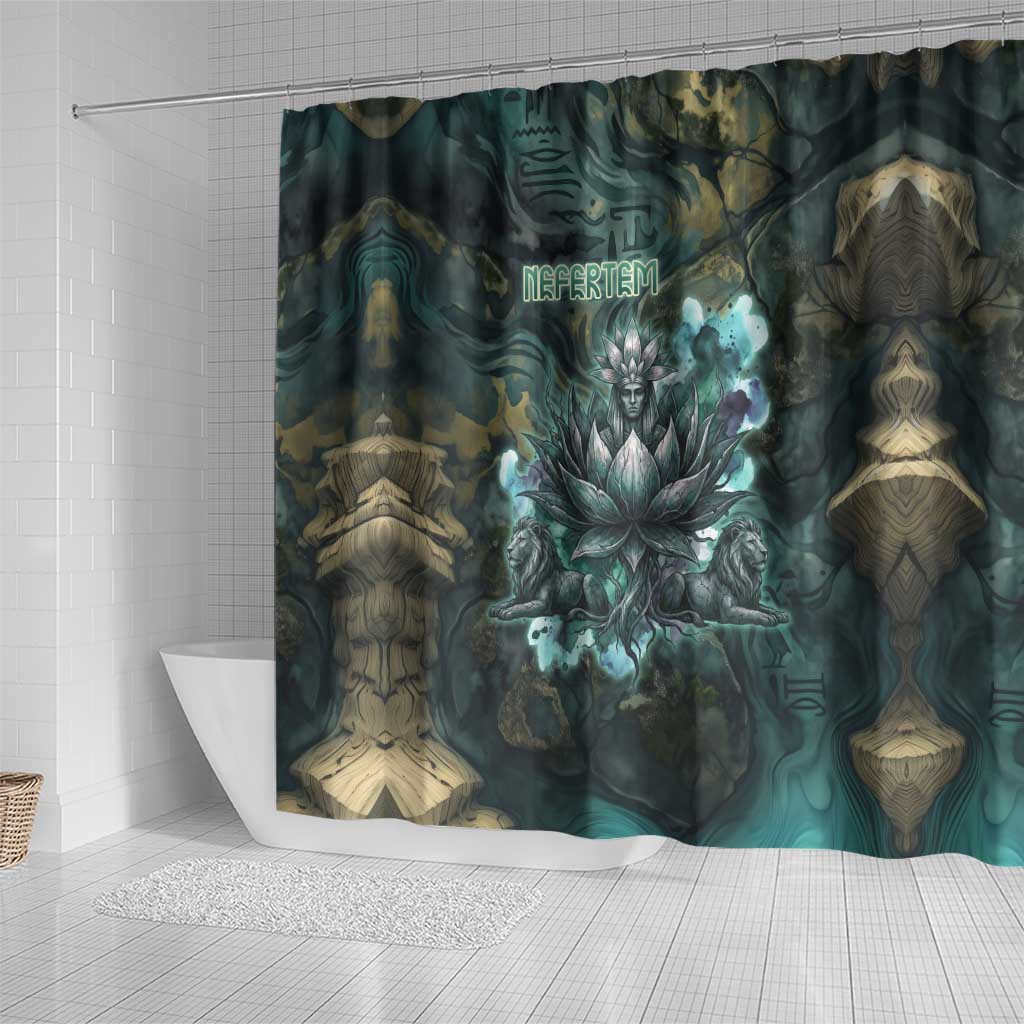 Nefertem Shower Curtain Primordial Bloom Lotus Mystical Lion Cosmic Egyptian