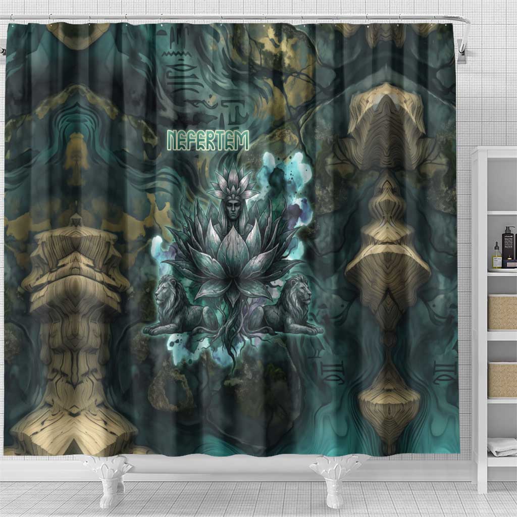 Nefertem Shower Curtain Primordial Bloom Lotus Mystical Lion Cosmic Egyptian