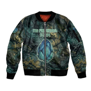 Nefertem Sleeve Zip Bomber Jacket Primordial Bloom Lotus Mystical Lion Cosmic Egyptian