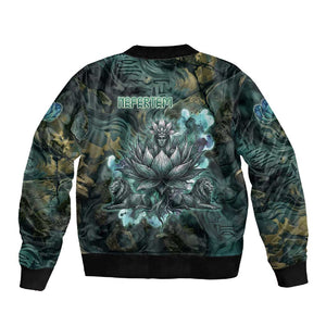 Nefertem Sleeve Zip Bomber Jacket Primordial Bloom Lotus Mystical Lion Cosmic Egyptian