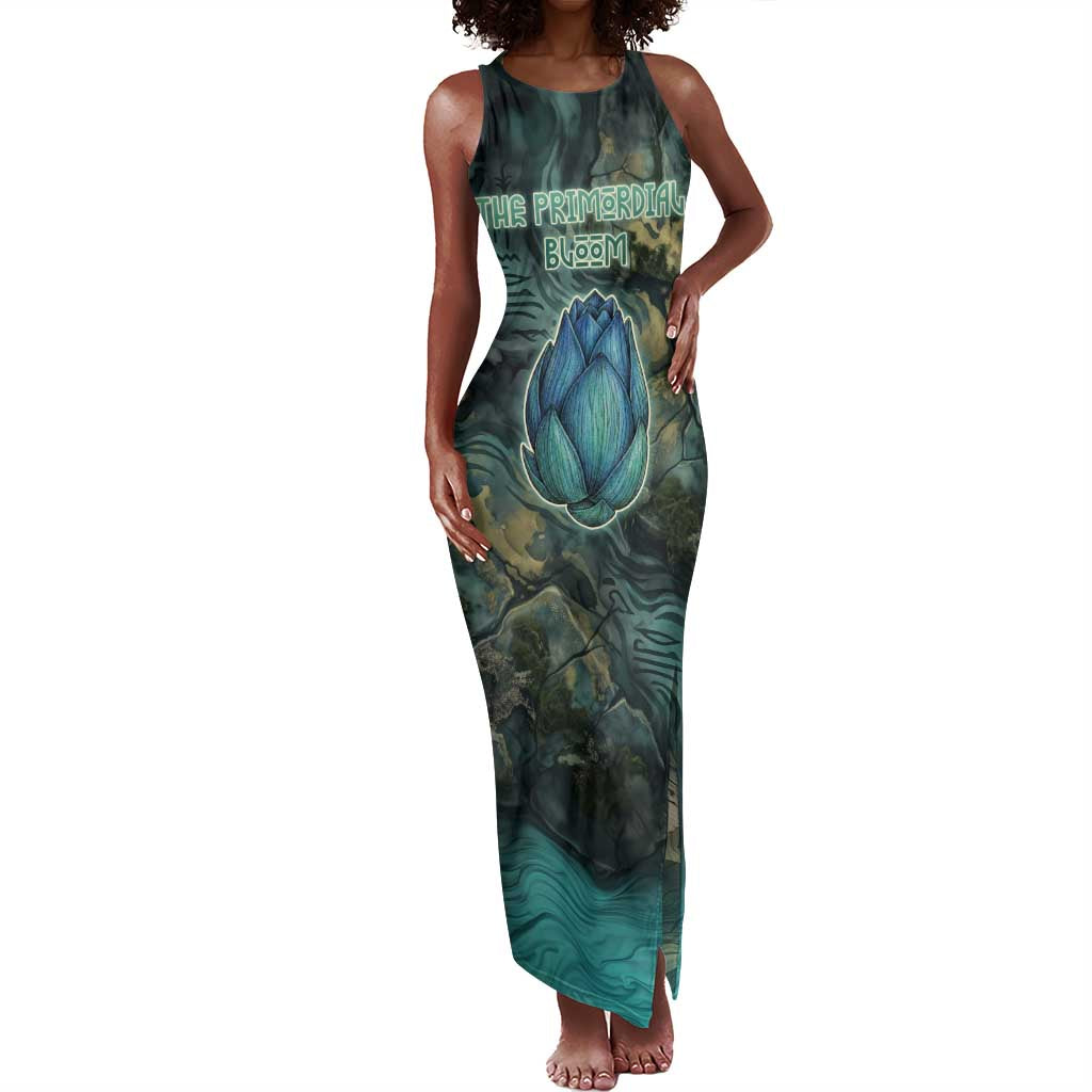 Nefertem Tank Maxi Dress Primordial Bloom Lotus Mystical Lion Cosmic Egyptian
