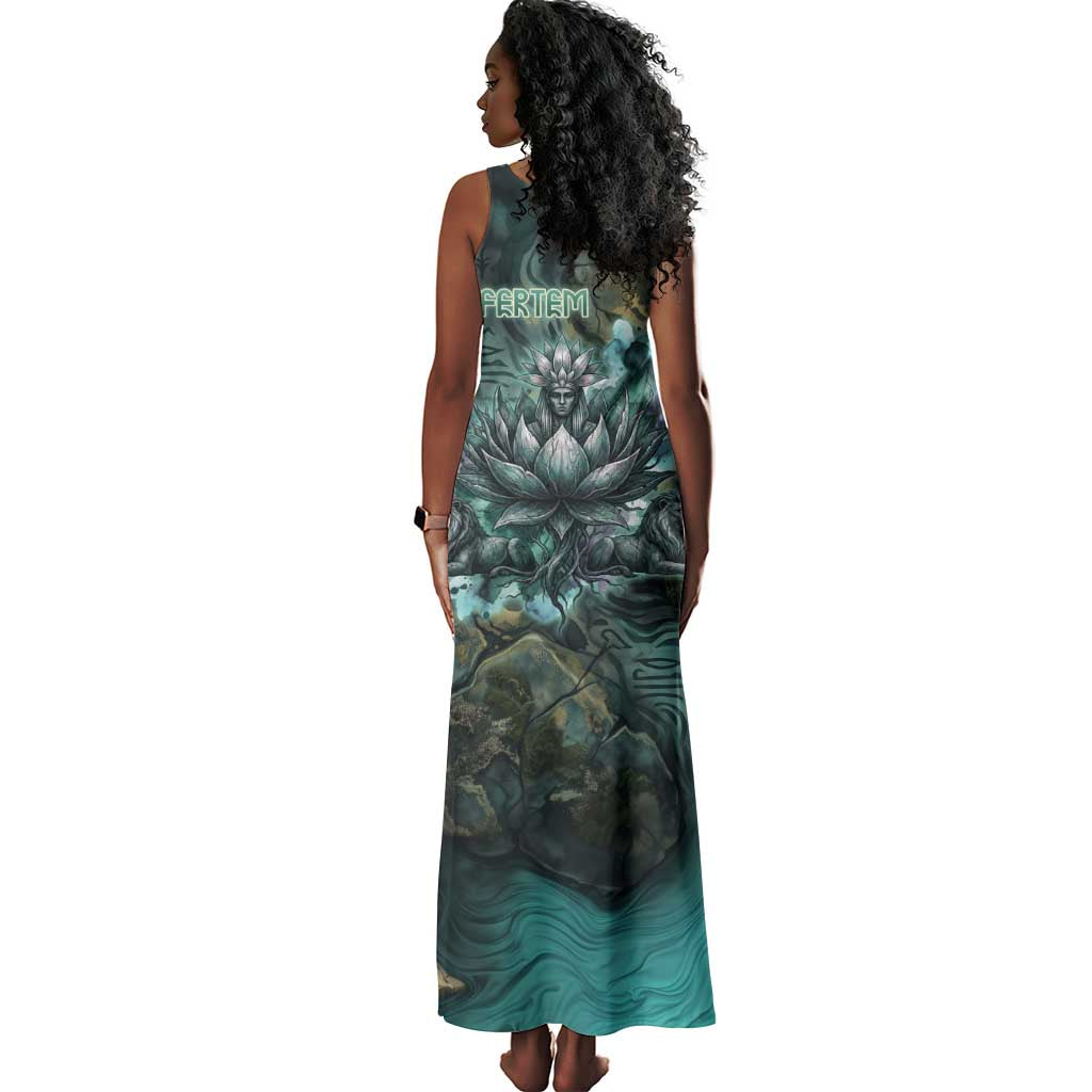 Nefertem Tank Maxi Dress Primordial Bloom Lotus Mystical Lion Cosmic Egyptian