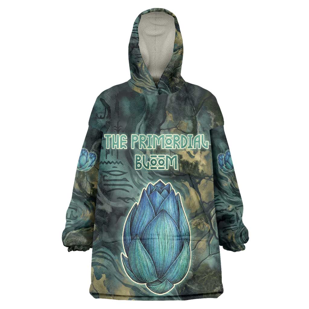 Nefertem Wearable Blanket Hoodie Primordial Bloom Lotus Mystical Lion Cosmic Egyptian