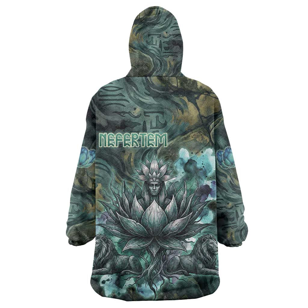 Nefertem Wearable Blanket Hoodie Primordial Bloom Lotus Mystical Lion Cosmic Egyptian