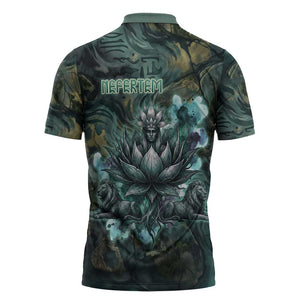 Nefertem Zipper Polo Shirt Primordial Bloom Lotus Mystical Lion Cosmic Egyptian