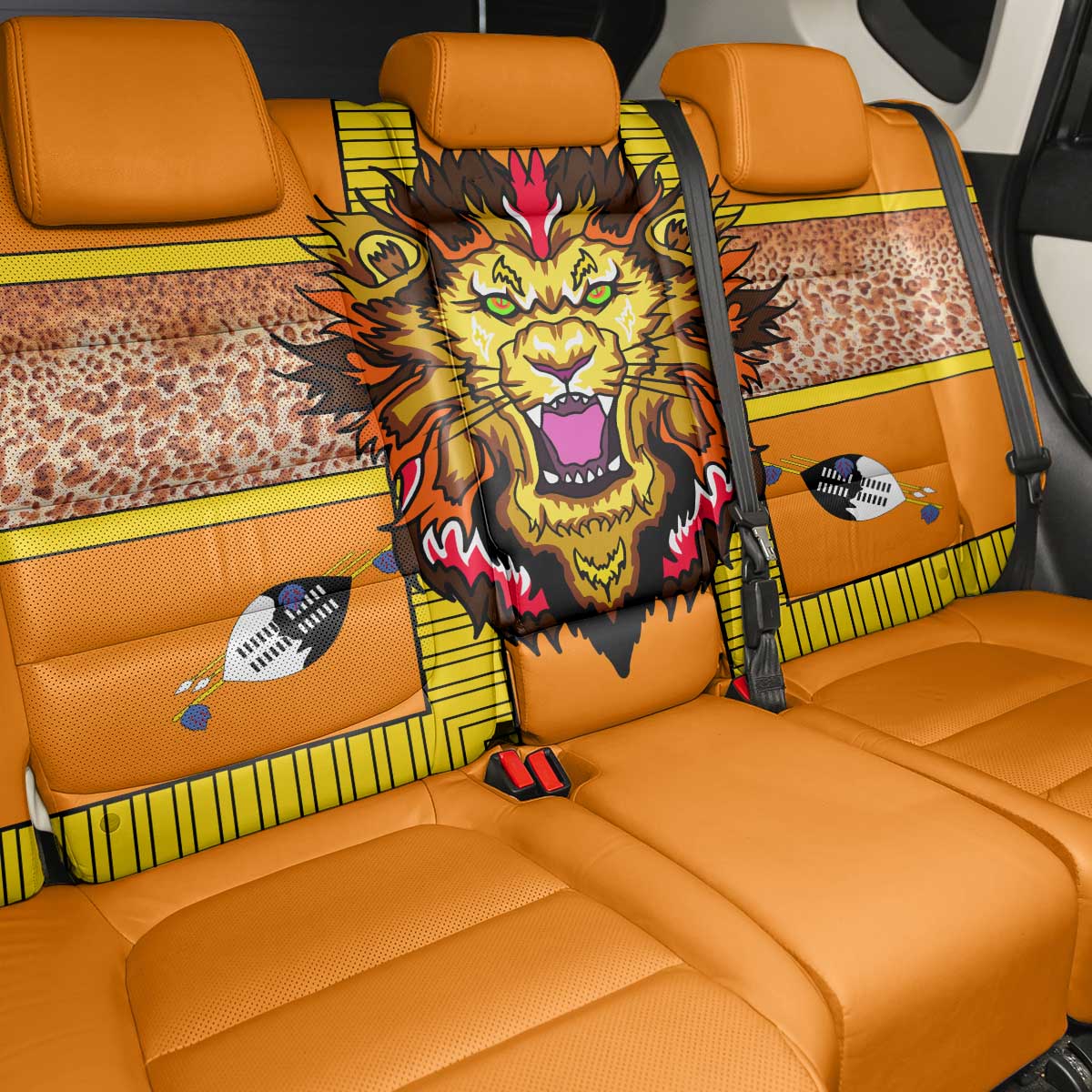 Swaziland Eswatini Back Car Seat Cover Lion Shield and Leopard Print Tribal Design