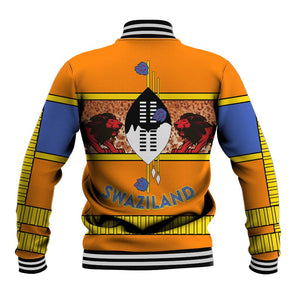 Swaziland Eswatini Baseball Jacket Lion Shield and Leopard Print Tribal Design