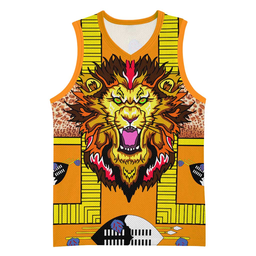 Swaziland Eswatini Basketball Jersey Lion Shield and Leopard Print Tribal Design - African Pride