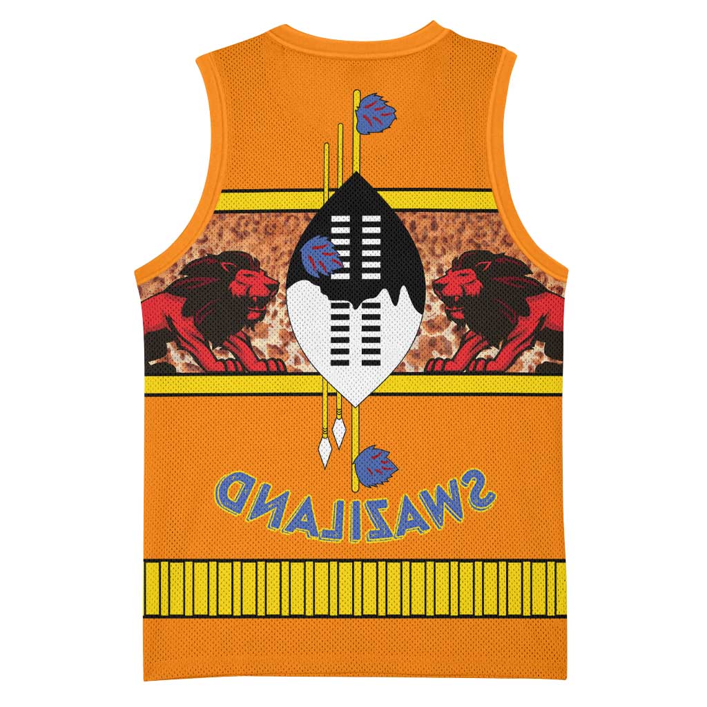 Swaziland Eswatini Basketball Jersey Lion Shield and Leopard Print Tribal Design - African Pride