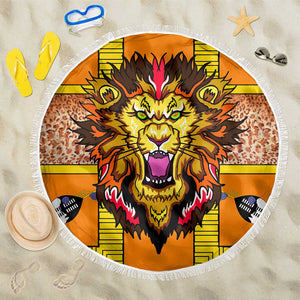 Swaziland Eswatini Beach Blanket Lion Shield and Leopard Print Tribal Design