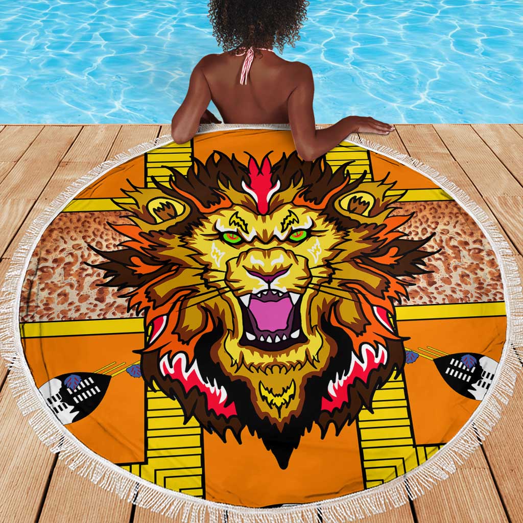 Swaziland Eswatini Beach Blanket Lion Shield and Leopard Print Tribal Design