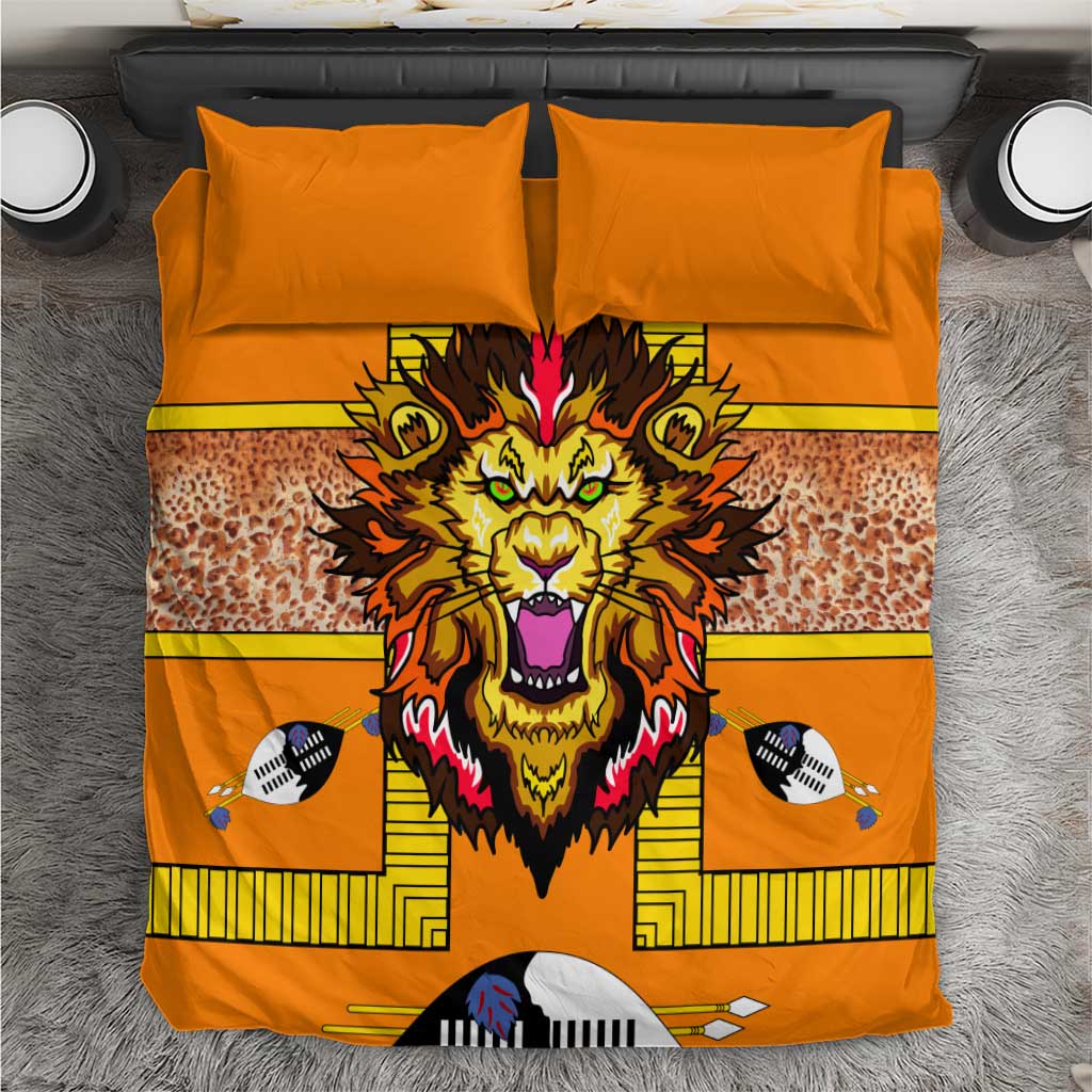 Swaziland Eswatini Bedding Set Lion Shield and Leopard Print Tribal Design