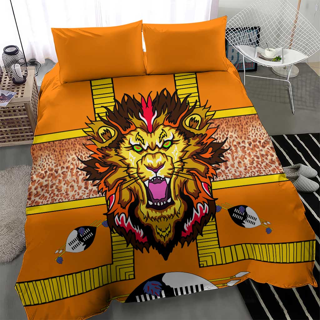 Swaziland Eswatini Bedding Set Lion Shield and Leopard Print Tribal Design