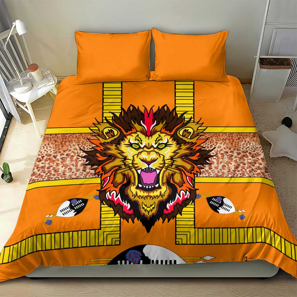 Swaziland Eswatini Bedding Set Lion Shield and Leopard Print Tribal Design