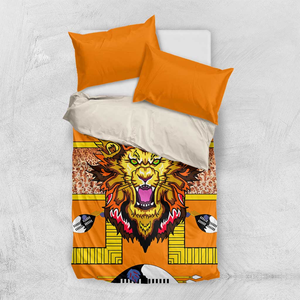 Swaziland Eswatini Bedding Set Lion Shield and Leopard Print Tribal Design