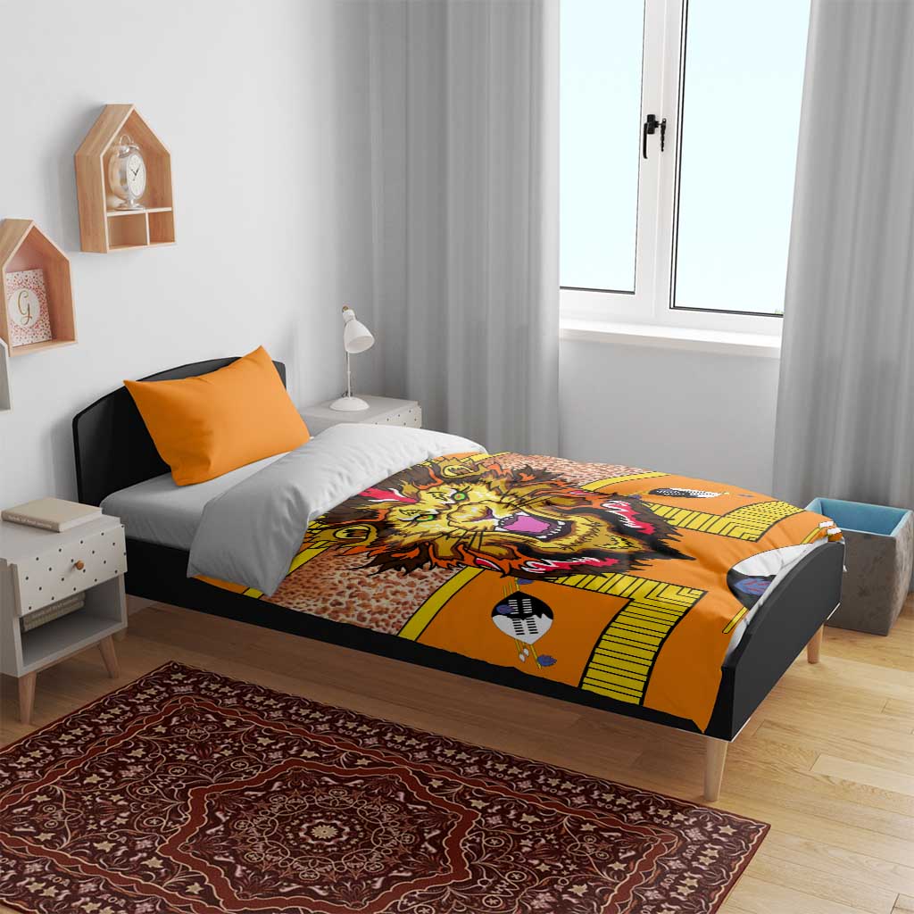 Swaziland Eswatini Bedding Set Lion Shield and Leopard Print Tribal Design