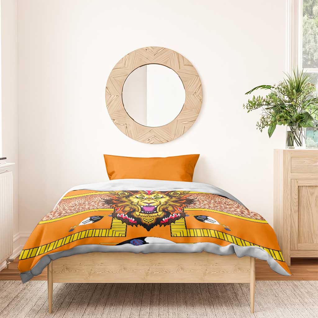 Swaziland Eswatini Bedding Set Lion Shield and Leopard Print Tribal Design