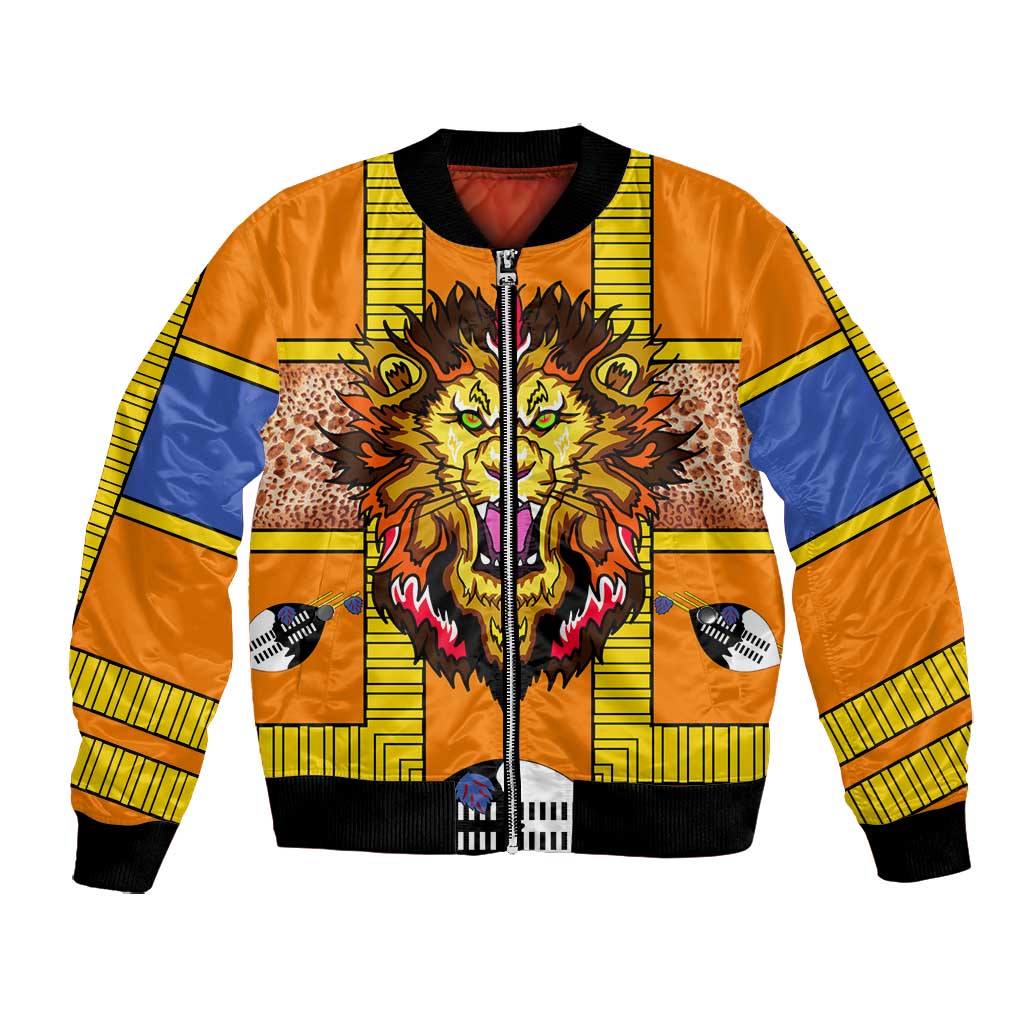 Swaziland Eswatini Bomber Jacket Lion Shield and Leopard Print Tribal Design