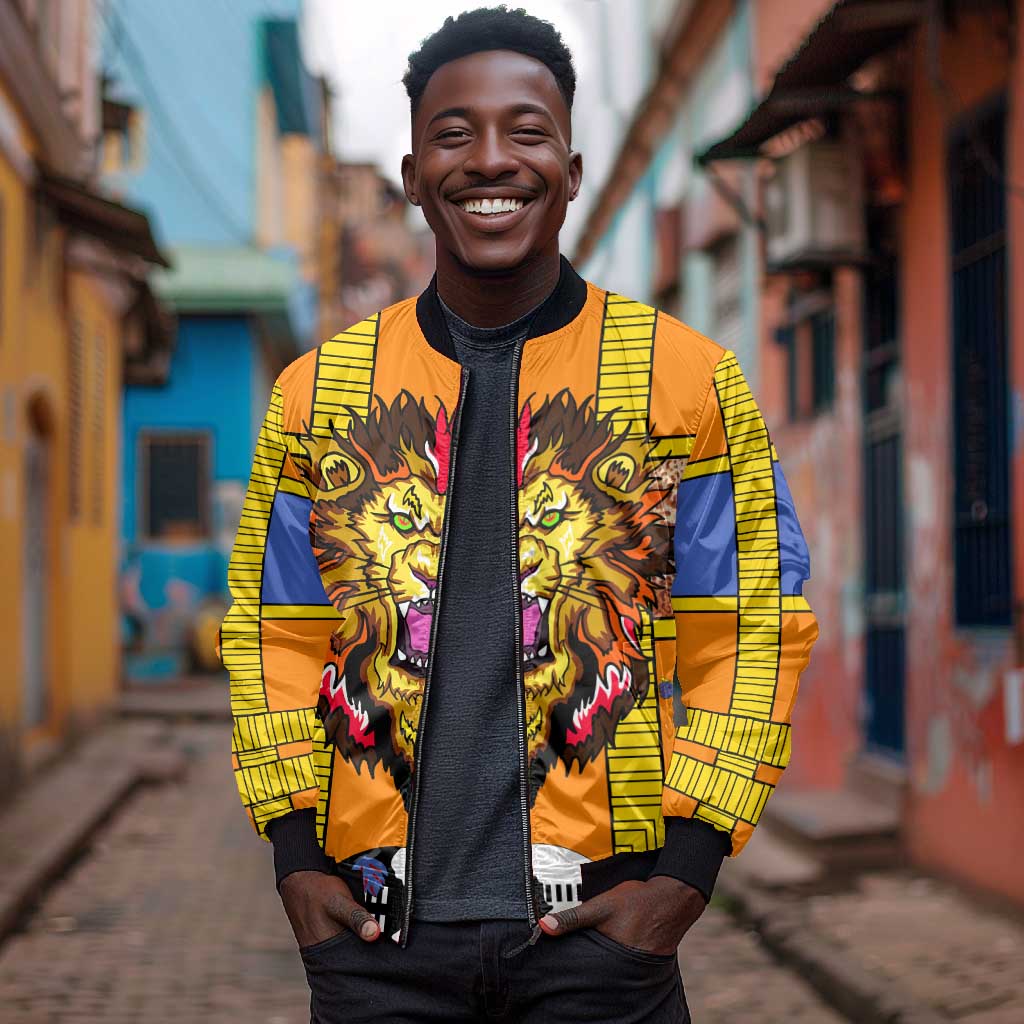 Swaziland Eswatini Bomber Jacket Lion Shield and Leopard Print Tribal Design