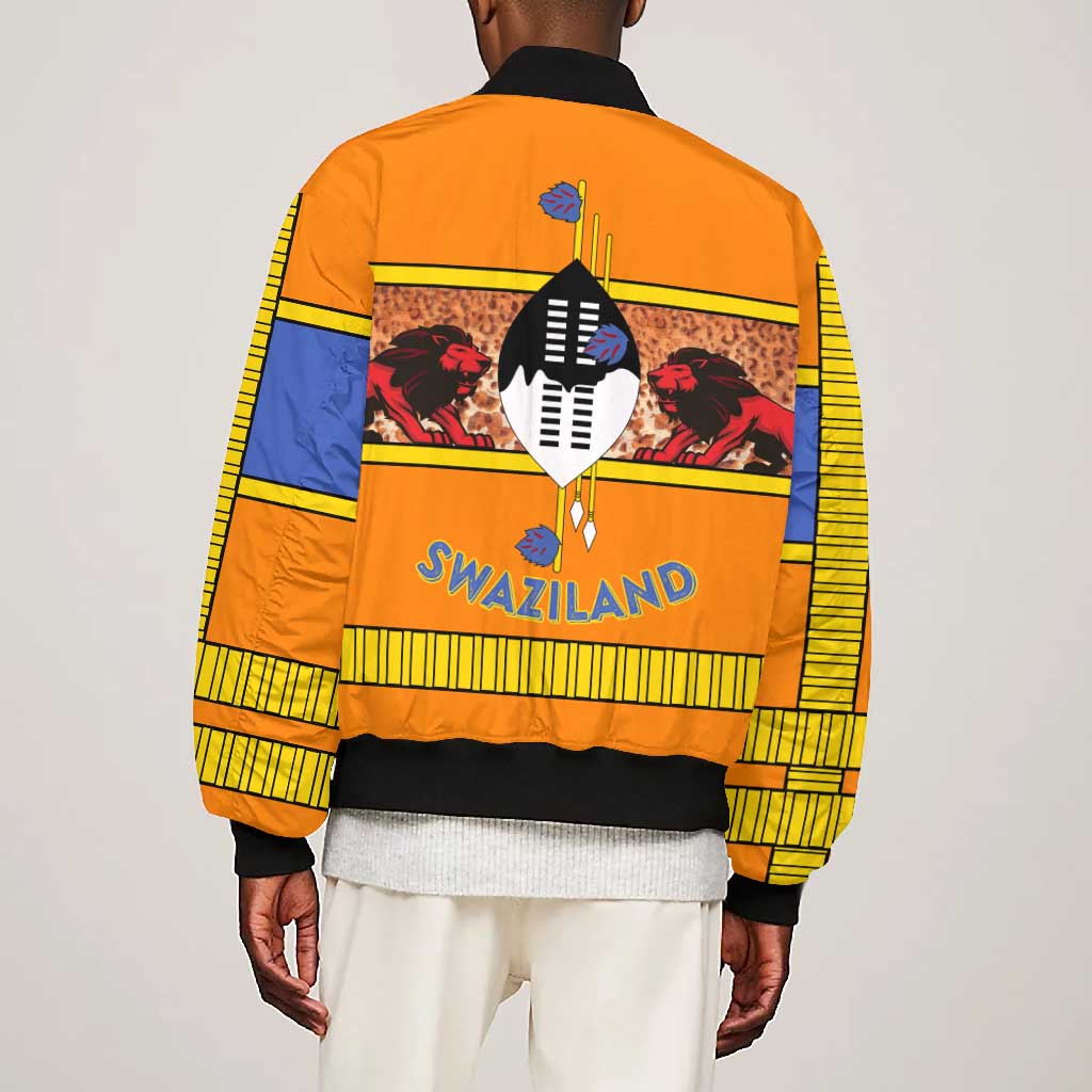 Swaziland Eswatini Bomber Jacket Lion Shield and Leopard Print Tribal Design