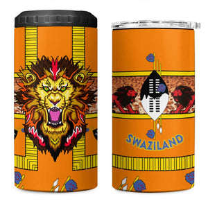 Swaziland Eswatini 4 in 1 Can Cooler Tumbler Lion Shield and Leopard Print Tribal Design