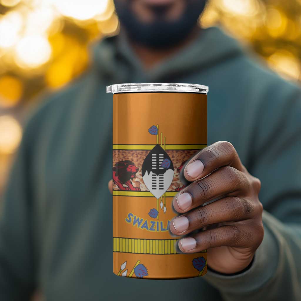 Swaziland Eswatini 4 in 1 Can Cooler Tumbler Lion Shield and Leopard Print Tribal Design