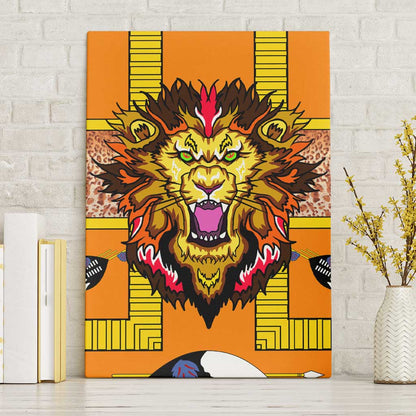 Swaziland Eswatini Canvas Wall Art Lion Shield and Leopard Print Tribal Design