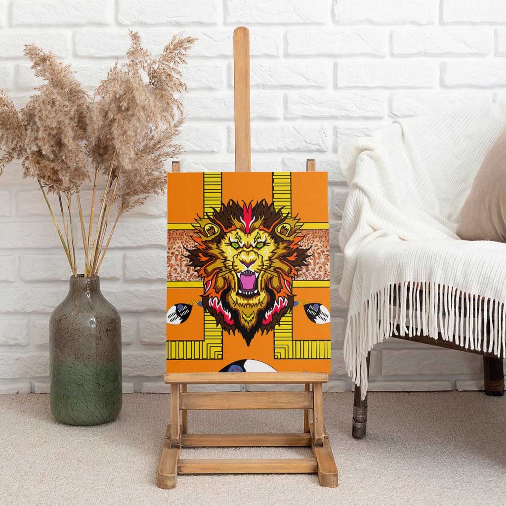 Swaziland Eswatini Canvas Wall Art Lion Shield and Leopard Print Tribal Design
