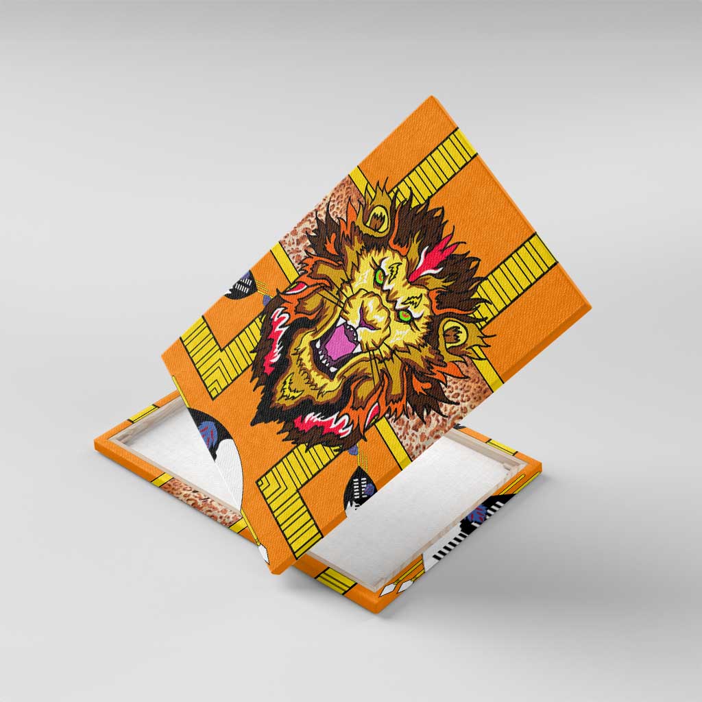 Swaziland Eswatini Canvas Wall Art Lion Shield and Leopard Print Tribal Design