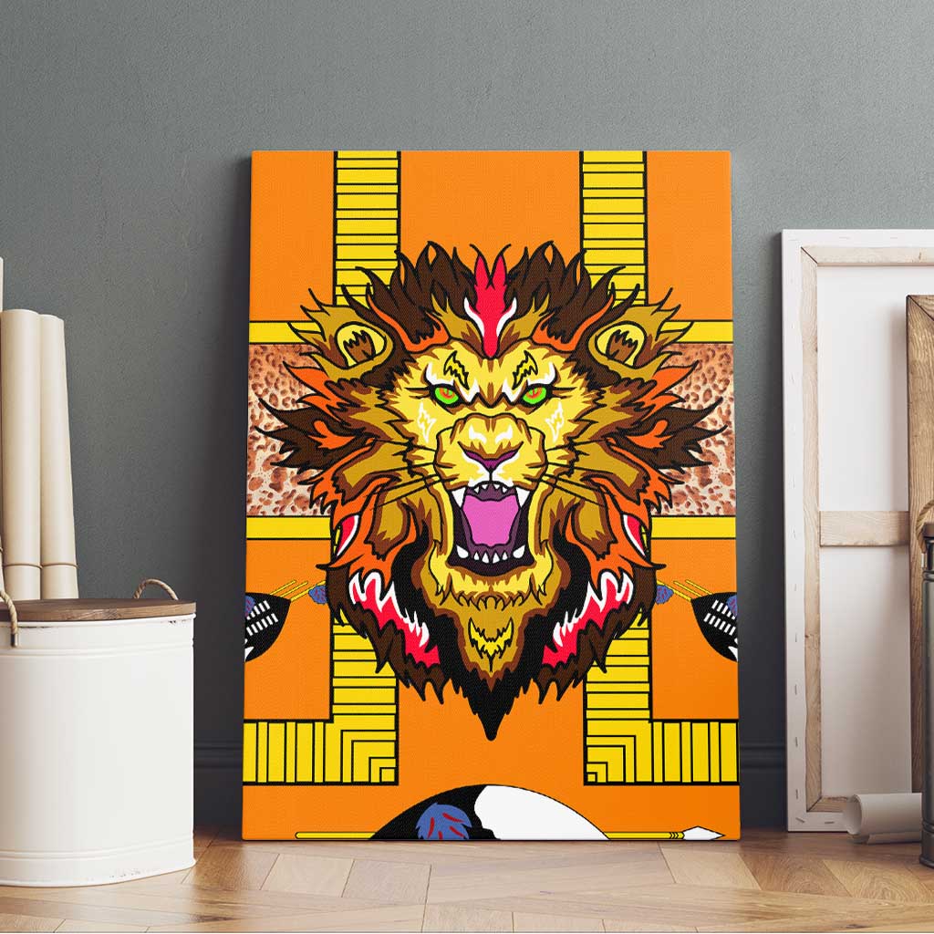 Swaziland Eswatini Canvas Wall Art Lion Shield and Leopard Print Tribal Design