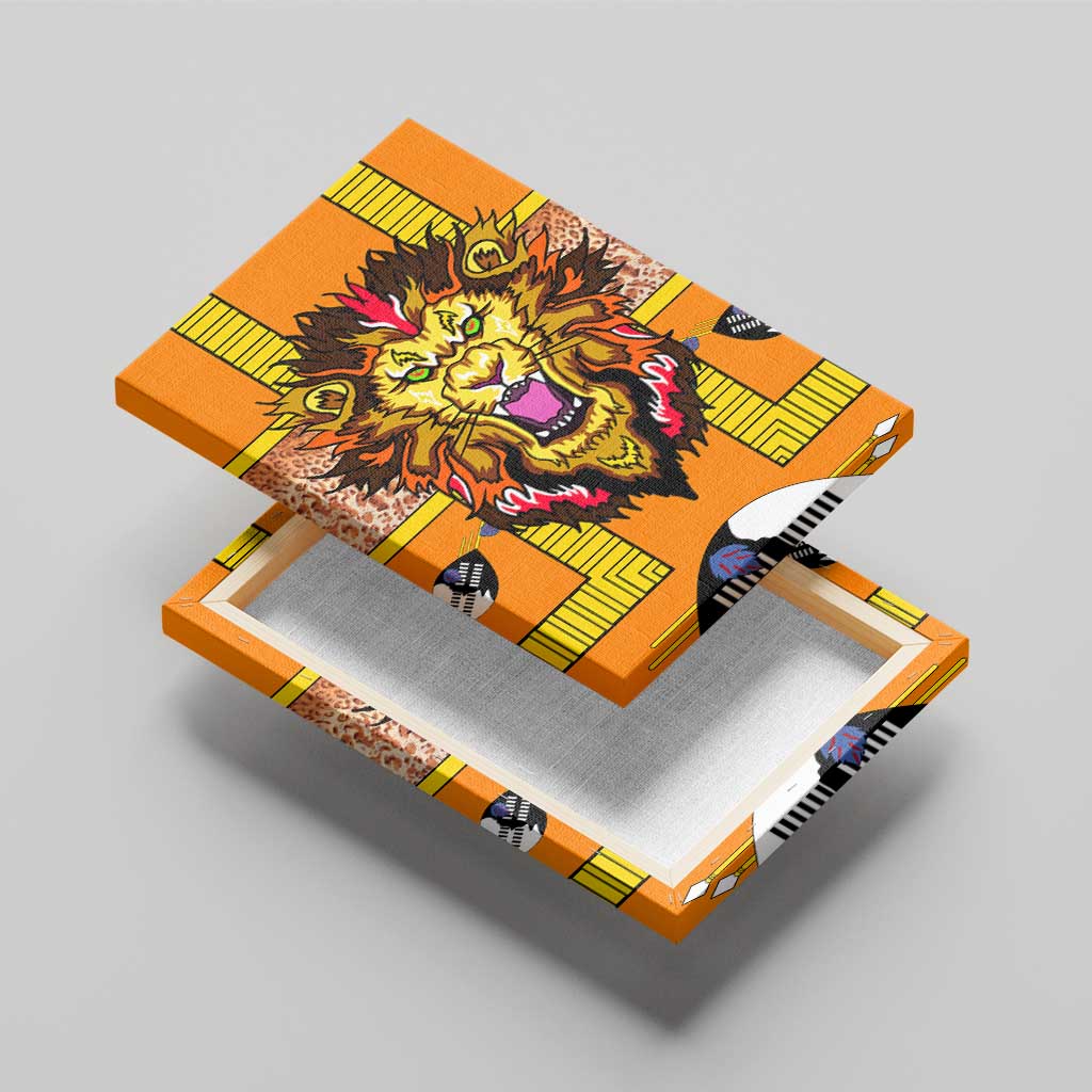 Swaziland Eswatini Canvas Wall Art Lion Shield and Leopard Print Tribal Design