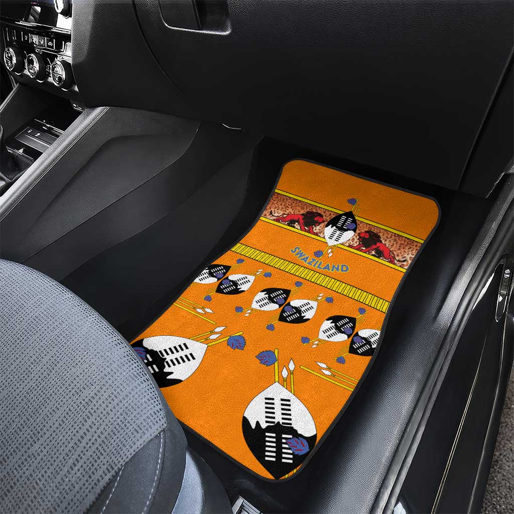 Swaziland Eswatini Car Mats Lion Shield and Leopard Print Tribal Design