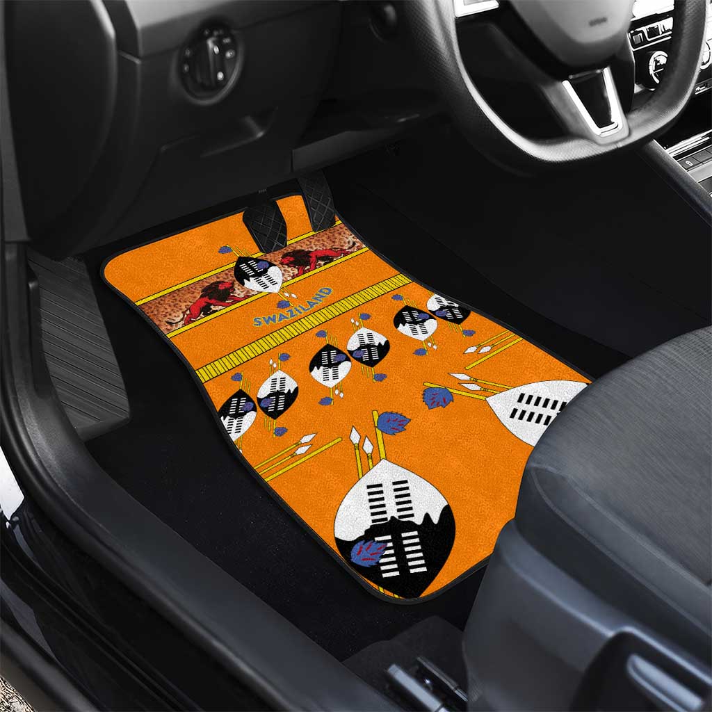 Swaziland Eswatini Car Mats Lion Shield and Leopard Print Tribal Design