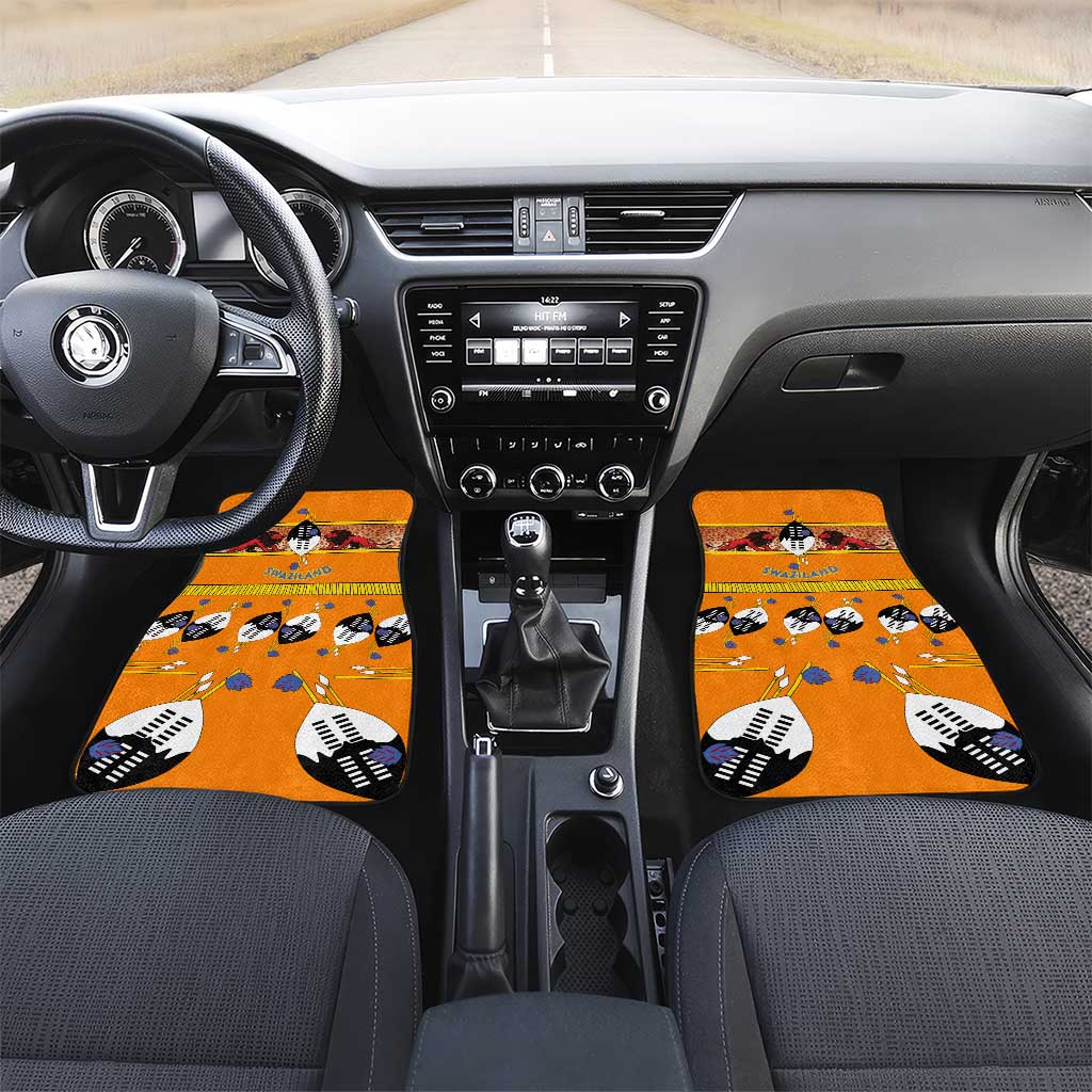 Swaziland Eswatini Car Mats Lion Shield and Leopard Print Tribal Design