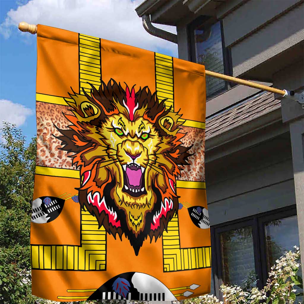 Swaziland Eswatini Garden Flag Lion Shield and Leopard Print Tribal Design